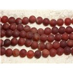 Fil 39cm 36pc env - Perles de Pierre - Agate Rouge Mat givré Boules 10mm 