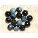 Fil 39cm 26pc env - Perles Pierre - Agate Quartz Boules Facettées 14mm Noir Bleu Turquoise 