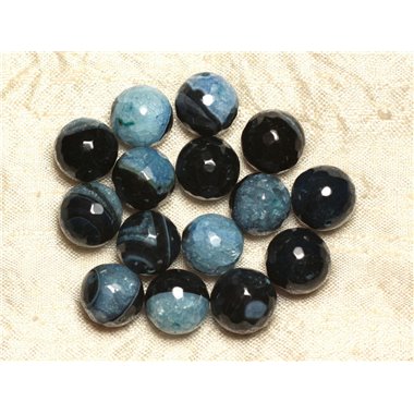 Fil 39cm 26pc env - Perles Pierre - Agate Quartz Boules Facettées 14mm Noir Bleu Turquoise 