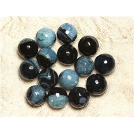 1 Strand 39cm Stone Beads - Agate Quartz Blue Black Faceted Balls 14mm 