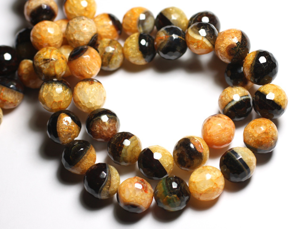 1 Fil 39cm Perles de Pierre - Agate Quartz Boules Facettées 14mm Jaune Orange 