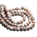 1 Fil 39cm Perles de Pierre - Jaspe Grise et Rose Boules 10mm 