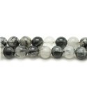 Fil 39cm 36pc env - Perles de Pierre - Quartz Tourmaline Noire Boules 10mm 