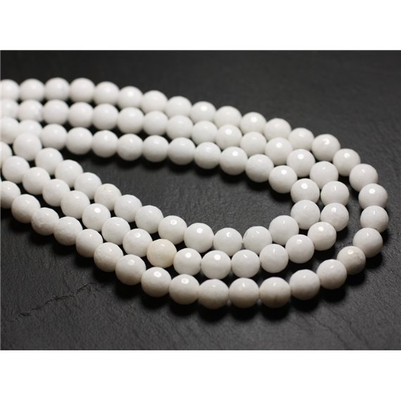 Fil 39cm 46pc env - Perles Pierre - Jade Boules Facettées 8mm Blanc Opaque