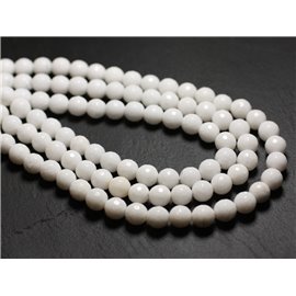 1 filo 39 cm di perle di pietra - palline di giada sfaccettate 8 mm bianco opaco 