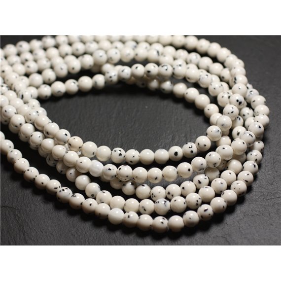 Fil 39cm 65pc env - Perles Pierre - Jade Boules 6mm Blanc et noir taches pois