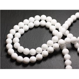 Hilo 39cm aprox 63pc - Cuentas de Piedra - Bolas de Jade 6mm Blanco Opaco 