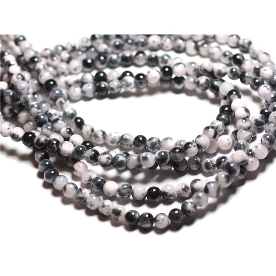 Fil 39cm 65pc env - Perles de Pierre - Jade Boules 6mm Blanc Gris Noir Rose 