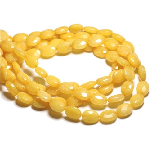 1 Fil 39cm Perles de Pierre - Jade Ovales Facettés 14x10mm Jaune Moutarde 