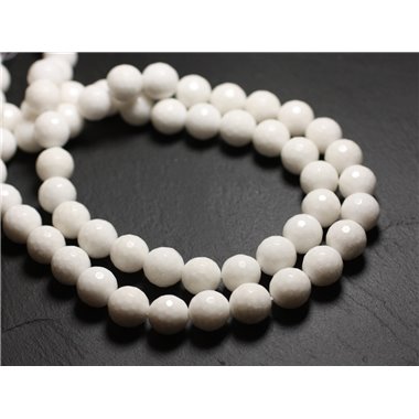 Fil 39cm 37pc env - Perles de Pierre - Jade Boules Facettées 10mm Blanc Opaque 