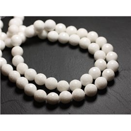 Thread 39cm 37pc approx - Stone Beads - Jade Faceted Balls 10mm Opaque White 