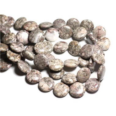 1 Fil 39cm - Perles de Pierre - Jaspe Océan Fossile Palets 18mm 