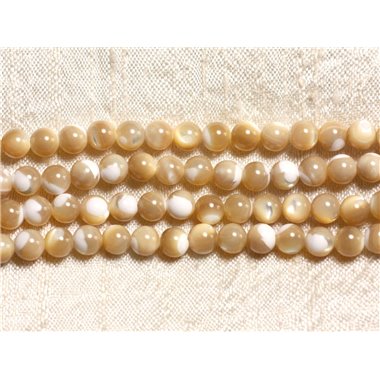 Fil 39cm 70pc env - Perles de Nacre naturelle beige irisée Boules 6mm