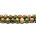 Fil 39cm 46pc env - Perles de Pierre - Unakite Boules 8mm 