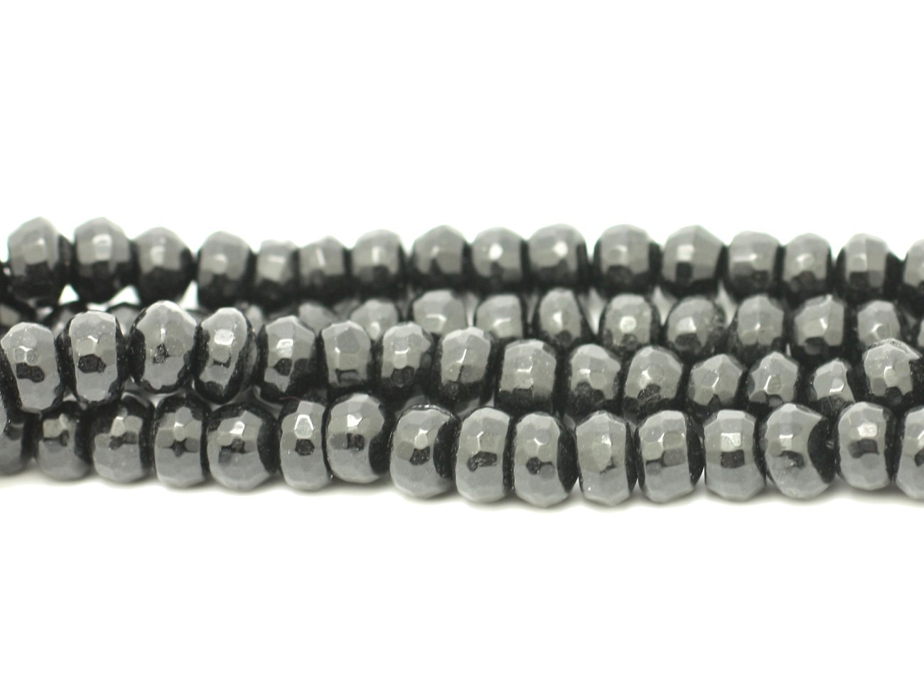 Fil 39cm 75pc env - Perles Pierre - Jade Rondelles Facettées 8x5mm Gris Noir Anthracite