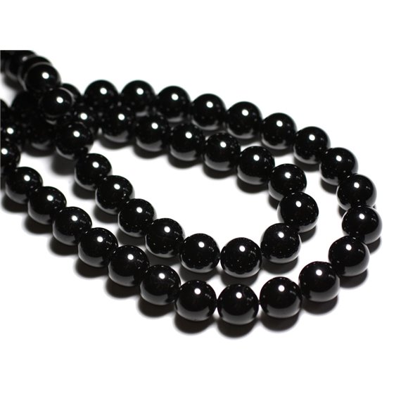 Fil 39cm 63pc env - Perles de Pierre - Tourmaline noire Boules 6mm 