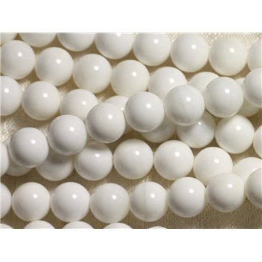 Fil 39cm 27pc env - Perles de Nacre blanche opaque Boules 14mm 