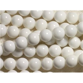 Fil 39cm 27pc environ - Perles Coquillage Nacre Boules 14mm blanc opaque