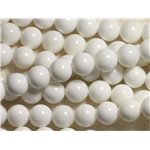 Fil 39cm 27pc env - Perles de Nacre blanche opaque Boules 14mm 