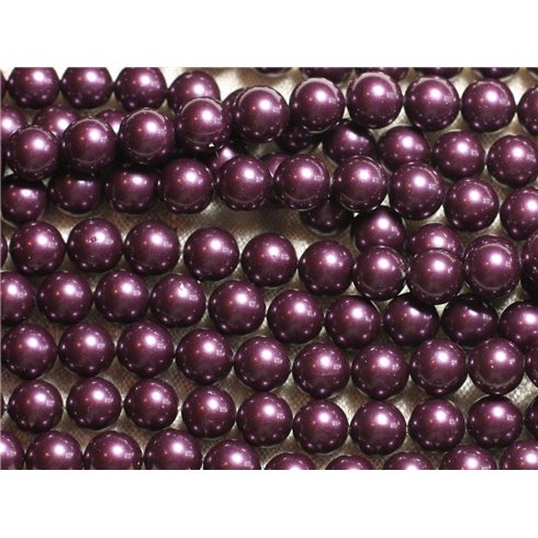 1 Fil 39cm - Perles de Nacre Boules 8mm Violet Aubergine 