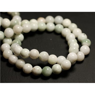 Fil 39cm 67pc env - Perles de Pierre - Jade Blanche et Vert Amande Boules 6mm 