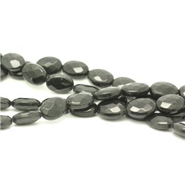 Fil 39cm 26pc environ - Perles Pierre Jade Ovales Facettés 14x10mm Gris Noir