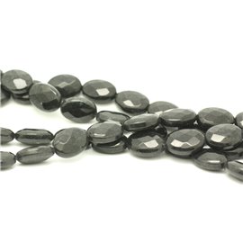 1 Strand 39cm Stone Beads - Jade Faceted Oval 14x10mm Gray Black 