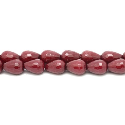 1 Fil 39cm Perles de Pierre - Jade Gouttes Facettées 14x10mm Rouge Bordeaux 