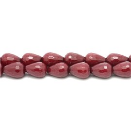 1 filo 39 cm di perle di pietra - Gocce di giada sfaccettate 14x10 mm rosso bordeaux 