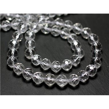 Fil 39cm 46pc env - Perles de Pierre - Cristal de Roche Quartz Boules Facettées 8mm 