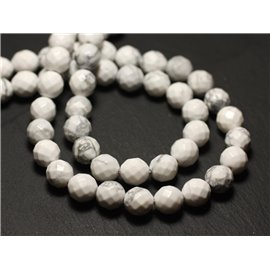 Fil 39cm 46pc environ - Perles Pierre - Howlite Boules Facettées 8mm blanc gris