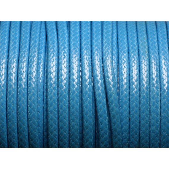 Bobine 38 metres env - Fil Corde Cordon Coton Ciré 3mm Bleu Turquoise Azur