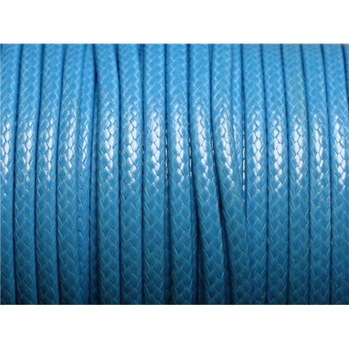 1 Bobine 45 mètres - Fil Cordon Coton Ciré 3mm Bleu 