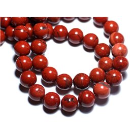 Filo 39 cm 37 pz circa - Perline di pietra - Palline di diaspro rosso 10 mm 