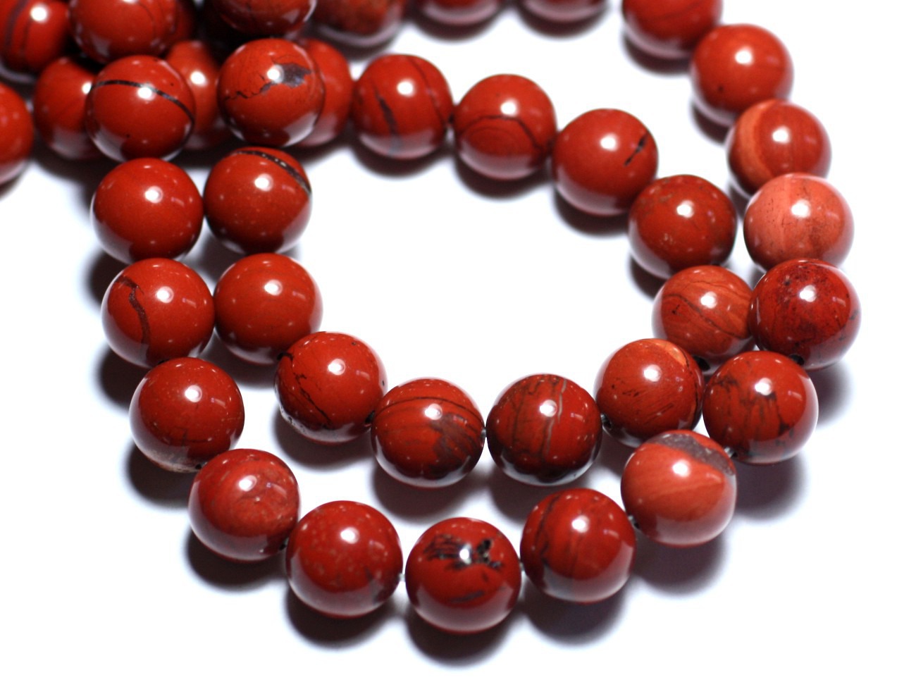 Fil 39cm 37pc env - Perles de Pierre - Jaspe Rouge Boules 10mm 