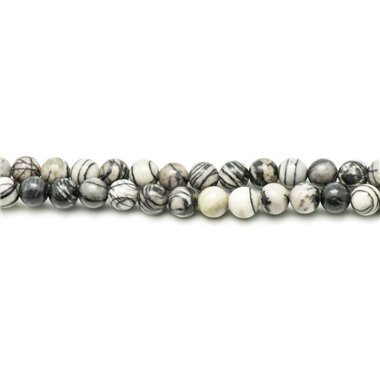 1 Fil 39cm Perles de Pierre - Jaspe Zèbre Boules 16mm 
