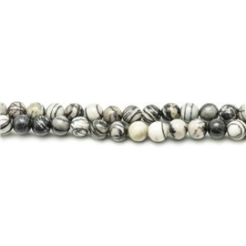 Fil 39cm 23pc environ - Perles Pierre Jaspe Zebre Boules 16mm blanc gris noir rayures