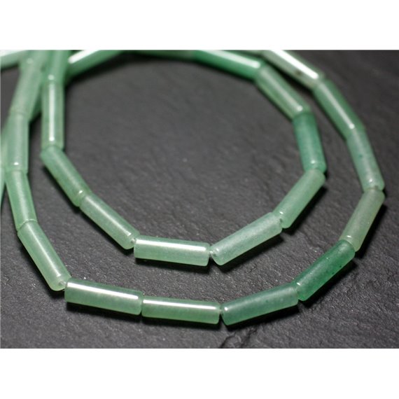 Fil 39cm 26pc environ - Perles Pierre - Aventurine Verte Tubes Colonnes Cylindres 13x4mm