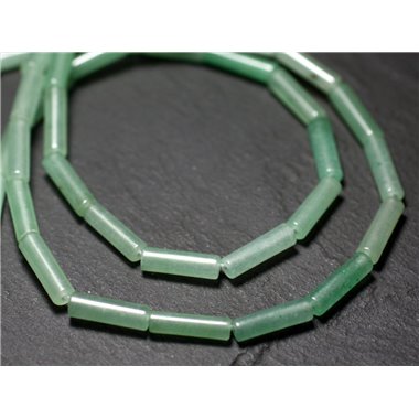 Fil 39cm 26pc environ - Perles Pierre - Aventurine Verte Tubes Colonnes Cylindres 13x4mm