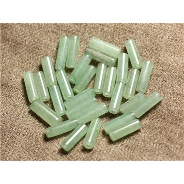 Fil 39cm 26pc environ - Perles Pierre - Aventurine Verte Tubes Colonnes Cylindres 13x4mm