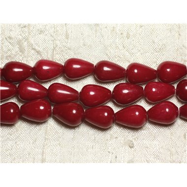 1 Fil 39cm Perles de Pierre - Jade Gouttes 14x10mm Rouge 