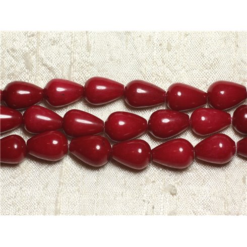 1 Fil 39cm Perles de Pierre - Jade Gouttes 14x10mm Rouge 