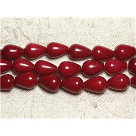 1 filo 39 cm di perle di pietra - Gocce di giada 14x10 mm rosse 
