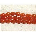 1 Fil 39cm Perles de Pierre - Jade Gouttes 14x10mm Orange 