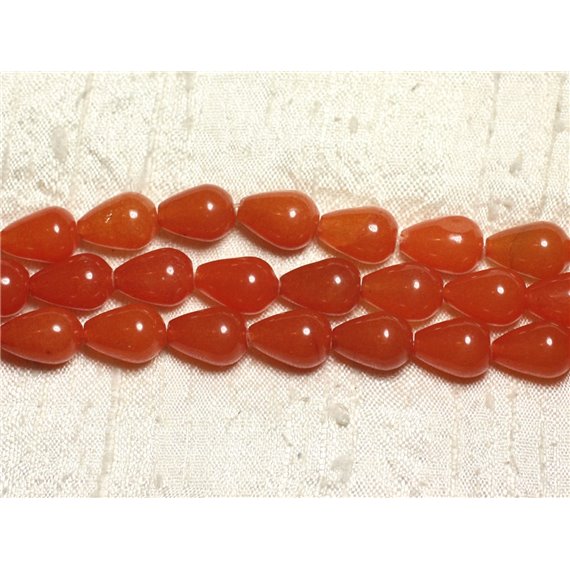 1 Fil 39cm Perles de Pierre - Jade Gouttes 14x10mm Orange 