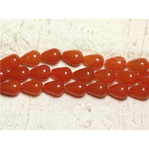 1 Fil 39cm Perles de Pierre - Jade Gouttes 14x10mm Orange 