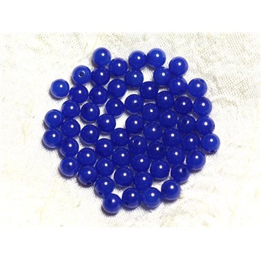 Fil 39cm 63pc env - Perles de Pierre - Jade Boules 6mm Bleu Roi 