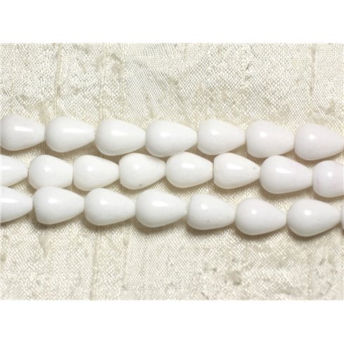 Fil 39cm 28pc env - Perles de Pierre - Jade Gouttes 14x10mm Blanc 