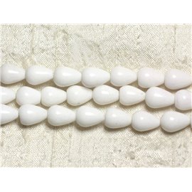 Hilo 39cm aprox 28pc - Cuentas de Piedra - Gotas de Jade 14x10mm Blanco 