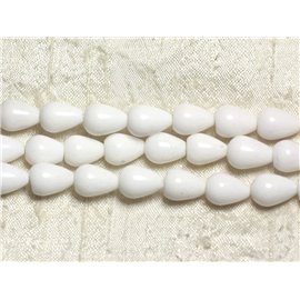 Thread 39cm approx 28pc - Stone Beads - Jade Drops 14x10mm White 